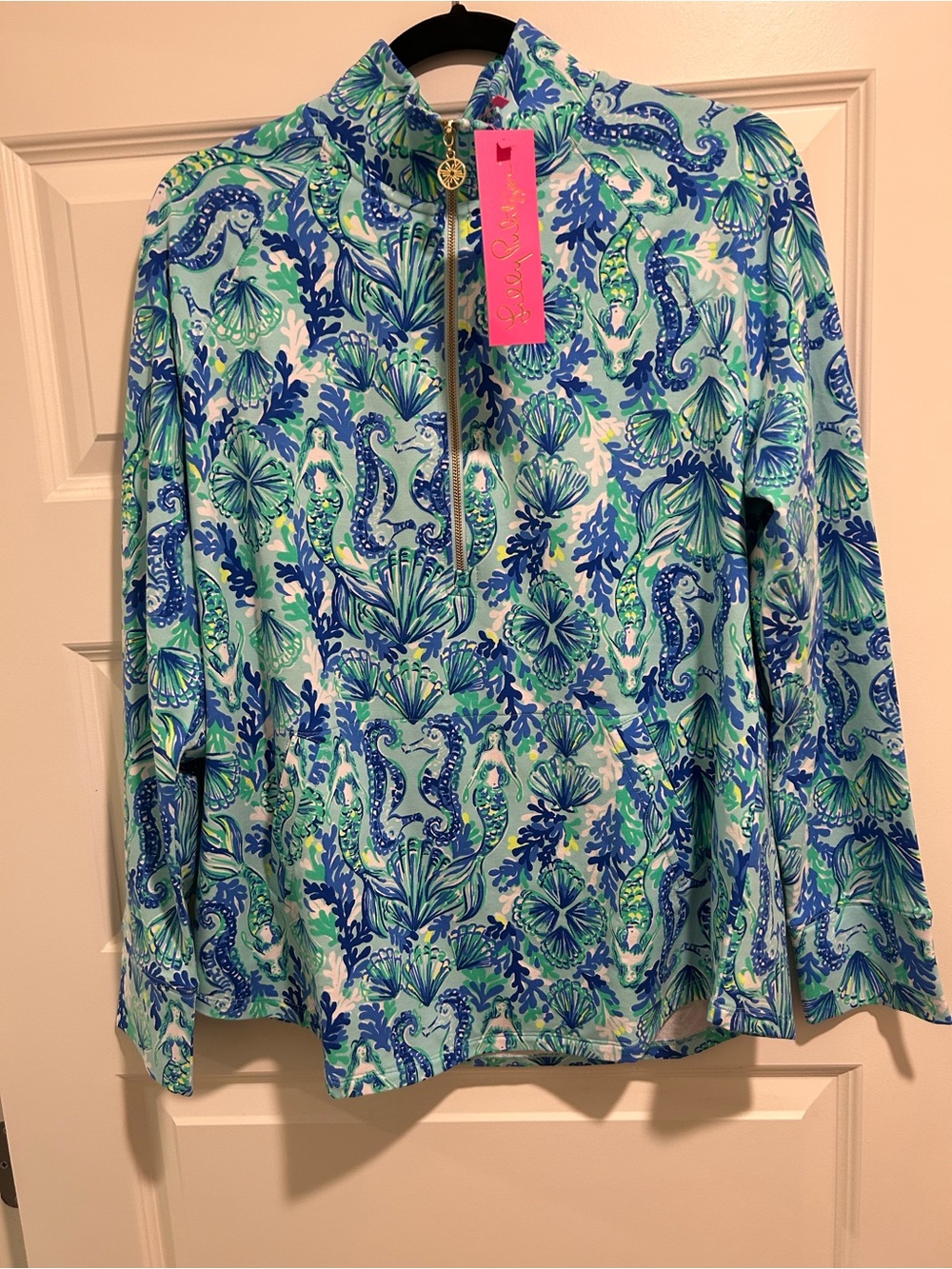 New large Lilly Pulitzer Blue & Green Sea Life Half-Zip Top